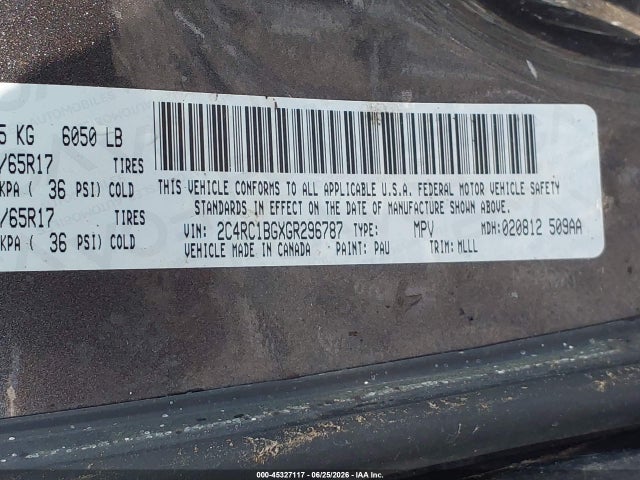 Продаж на аукціоні авто 2016 Chrysler Town & Country Touring, vin: 2C4RC1BGXGR296787, номер лоту: 45327117
