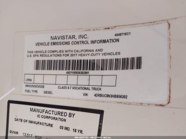 45327151 :رقم المزاد ، 4DRBUC8N3HB656302 vin ، 2017 Ic Corporation 3000 Ce مزاد بيع