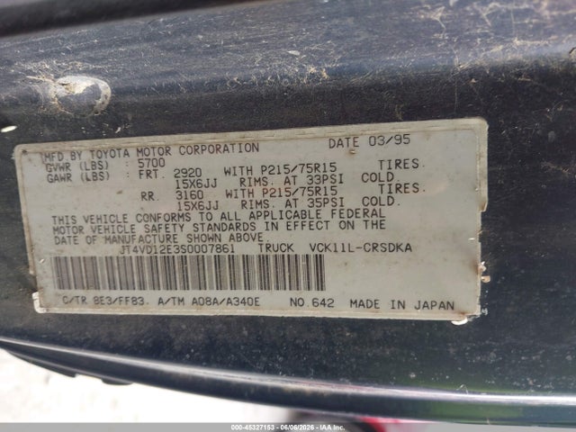 Aukcja sprzedaży 1995 Toyota T100 Xtracab/dx, vin: JT4VD12E3S0007861, numer aukcji: 45327153