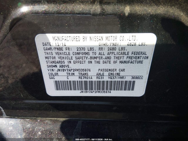 Aukcja sprzedaży 2015 Infiniti Q50 Premium, vin: JN1BV7AP2FM335974, numer aukcji: 45327177