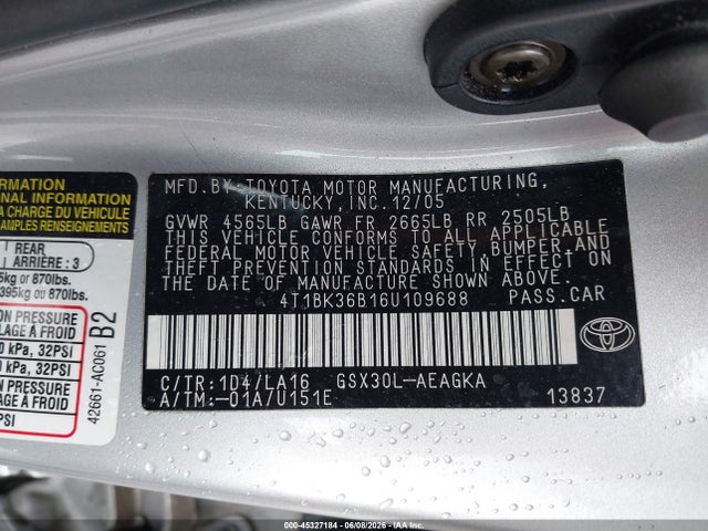 Продаж на аукціоні авто 2006 Toyota Avalon Xls, vin: 4T1BK36B16U109688, номер лоту: 45327184