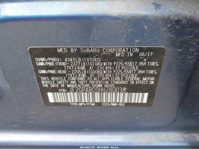 45327197 :رقم المزاد ، JF2GPABC0HH280038 vin ، 2017 Subaru Crosstrek 2.0i Premium مزاد بيع