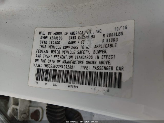 1HGCR2F33HA092891 Honda ACCORD LX