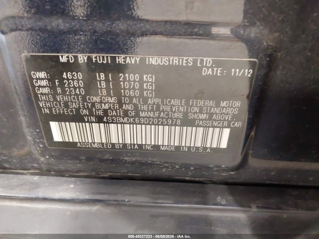 Продаж на аукціоні авто 2013 Subaru Legacy 3.6r Limited, vin: 4S3BMDK69D2025978, номер лоту: 45327223