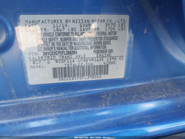 Продажа на аукционе авто 2015 Nissan Versa Note Sr, vin: 3N1CE2CP2FL398264, номер лота: 45327224