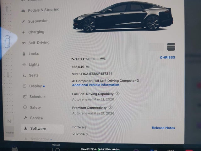 Продажа на аукционе авто 2022 Tesla Model S Dual Motor All-wheel Drive, vin: 5YJSA1E58NF487344, номер лота: 45327234