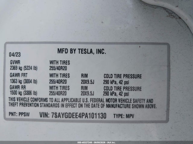Продажа на аукционе авто 2023 Tesla Model Y Awd/long Range Dual Motor All-wheel Drive, vin: 7SAYGDEE4PA101130, номер лота: 45327249