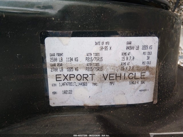 Aukcja sprzedaży 1996 Jeep Cherokee Country, vin: 1J4FN78S1TL144969, numer aukcji: 45327255