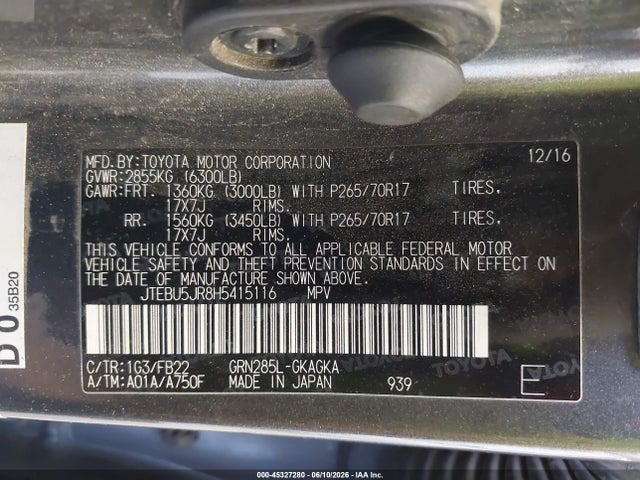 Toyota 4RUNNER SR5 2017 JTEBU5JR8H5415116 Image 9