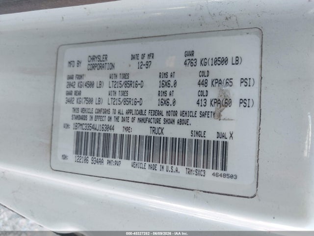 Продаж на аукціоні авто 1998 Dodge Ram 3500 St, vin: 1B7MC3354WJ163044, номер лоту: 45327282