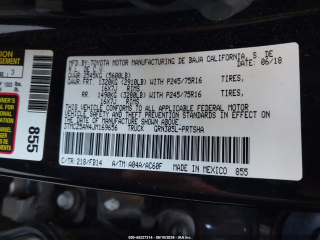 3TMCZ5AN4JM169656 Toyota Tacoma Sr V6