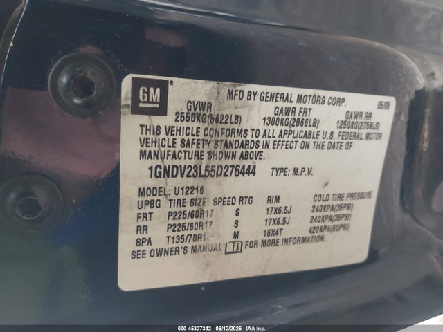 Aukcja sprzedaży 2005 Chevrolet Uplander Ls, vin: 1GNDV23L55D276444, numer aukcji: 45327342