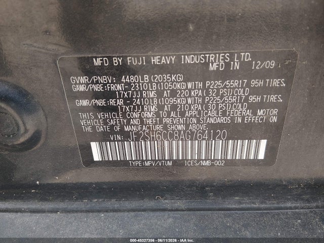Aukcja sprzedaży 2010 Subaru Forester 2.5x Premium, vin: JF2SH6CC8AG764120, numer aukcji: 45327356