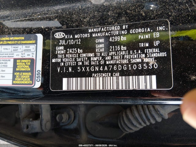 Aukcja sprzedaży 2013 Kia Optima Ex, vin: 5XXGN4A76DG103530, numer aukcji: 45327371
