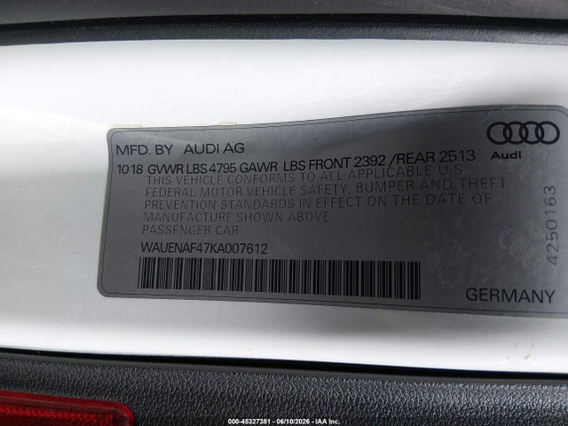 Aukcja sprzedaży 2019 Audi A4 45 Premium, vin: WAUENAF47KA007612, numer aukcji: 45327381