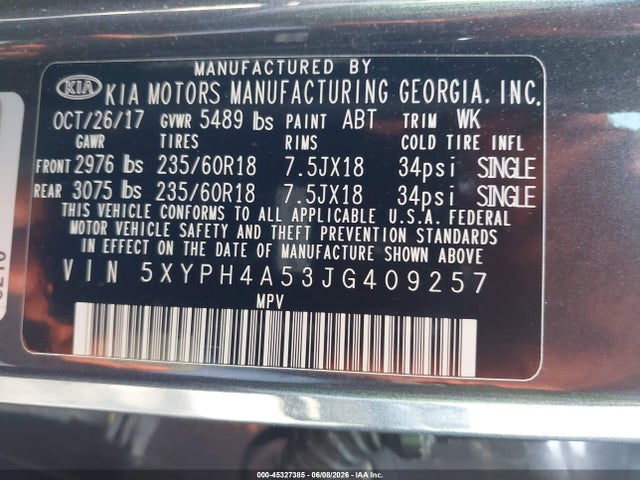 KIA Sorento 3.3l Ex 2018 5XYPH4A53JG409257 Image 9