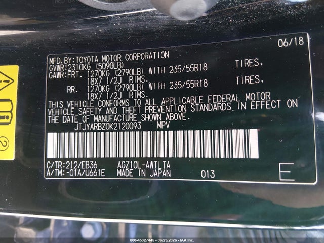 45327445 :رقم المزاد ، JTJYARBZ0K2120093 vin ، 2019 Lexus Nx 300 F Sport مزاد بيع