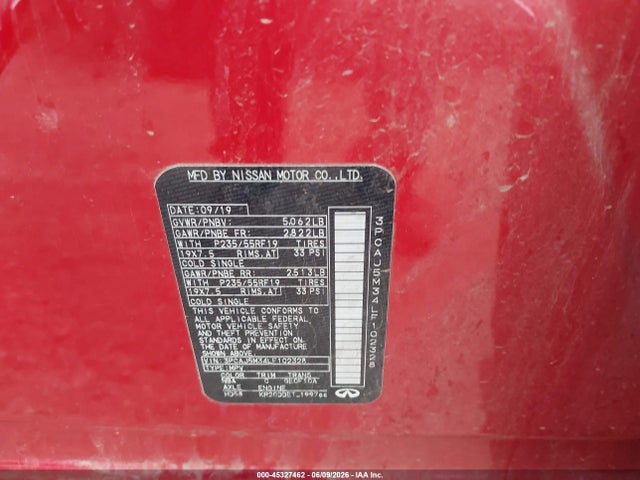 45327462 :رقم المزاد ، 3PCAJ5M34LF102328 vin ، 2020 Infiniti Qx50 Sensory Awd مزاد بيع