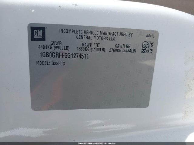 Chevrolet Express Cutaway 3500 2016 1GB0GRFF5G1274511 Image 9