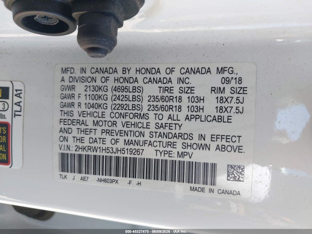 Honda CR-V EX 2018 2HKRW1H53JH519267 Image 9