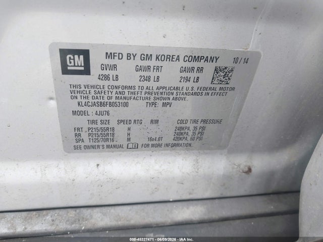 45327471 :رقم المزاد ، KL4CJASB6FB053100 vin ، 2015 Buick Encore مزاد بيع