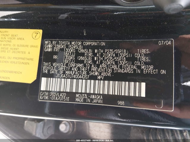45327489 :رقم المزاد ، JTJGA31U740044207 vin ، 2004 Lexus Rx 330 مزاد بيع
