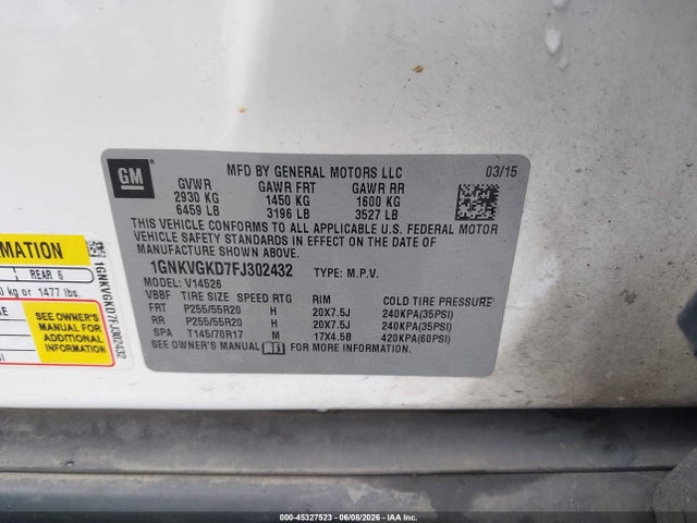 1GNKVGKD7FJ302432 Chevrolet Traverse 1lt