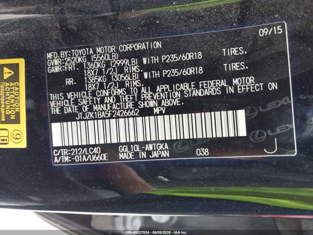 Lexus RX 350 2015 JTJZK1BA5F2426662 Image 9