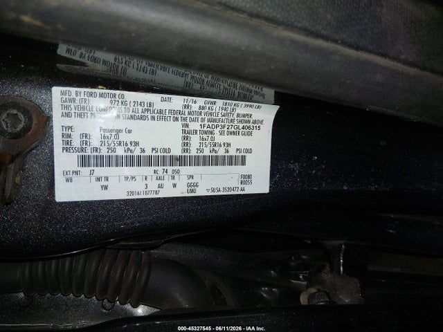 Ford FOCUS SE 2016 1FADP3F27GL406315 Image 9