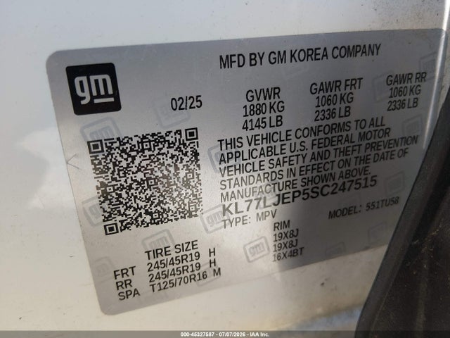 KL77LJEP5SC247515 Chevrolet Trax Fwd 2rs