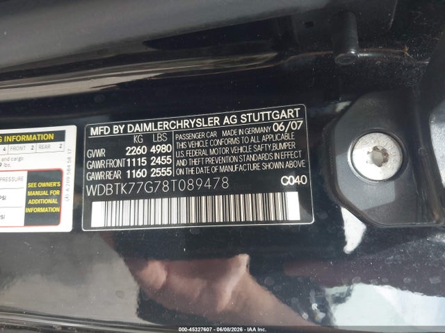 Aukcja sprzedaży 2008 Mercedes-benz Clk 63 Amg, vin: WDBTK77G78T089478, numer aukcji: 45327607