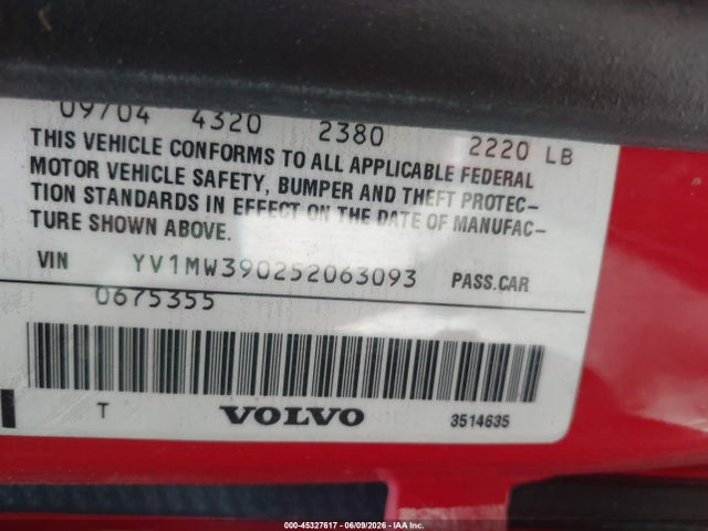 45327617 :رقم المزاد ، YV1MW390252063093 vin ، 2005 Volvo V50 2.4i A/2.4i A Sr مزاد بيع