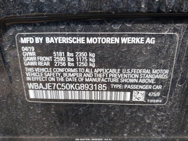 Aukcja sprzedaży 2019 Bmw 540i Xdrive, vin: WBAJE7C50KG893185, numer aukcji: 45327636