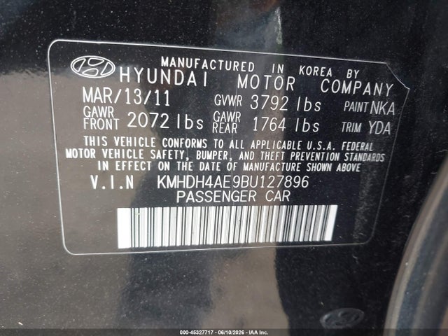 Aukcja sprzedaży 2011 Hyundai Elantra Gls (ulsan Plant), vin: KMHDH4AE9BU127896, numer aukcji: 45327717