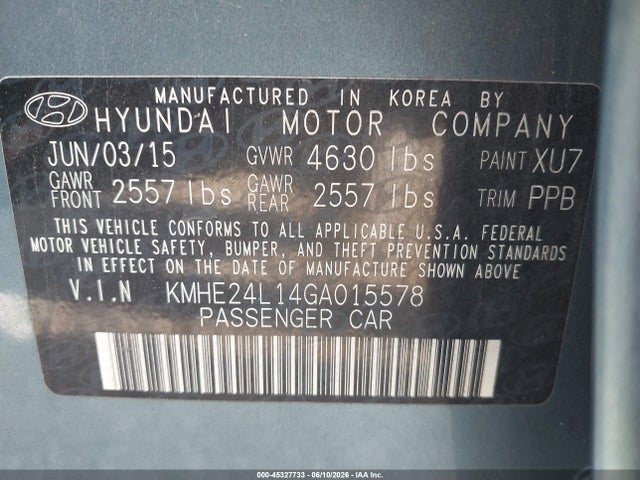 Продаж на аукціоні авто 2016 Hyundai Sonata Hybrid Se, vin: KMHE24L14GA015578, номер лоту: 45327733