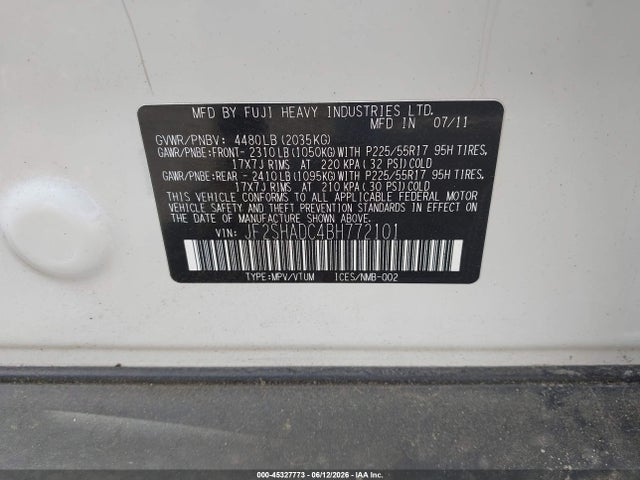 2011 Subaru Forester 2.5x Premium მანქანა იყიდება აუქციონზე, vin: JF2SHADC4BH772101, აუქციონის ნომერი: 45327773