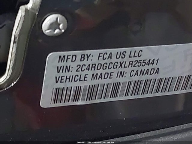 2020 Dodge Grand Caravan Sxt მანქანა იყიდება აუქციონზე, vin: 2C4RDGCGXLR255441, აუქციონის ნომერი: 45327778