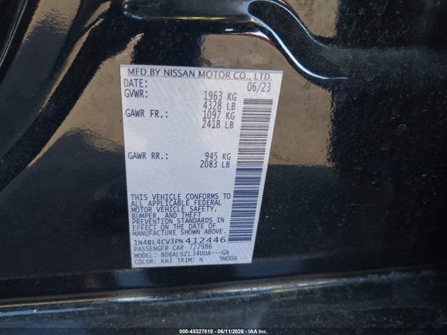 1N4BL4CV3PN412446 Nissan Altima Sr Fwd