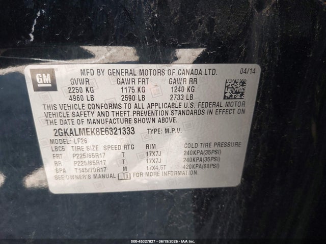 GMC Terrain Sle-1 2014 2GKALMEK8E6321333 Image 9