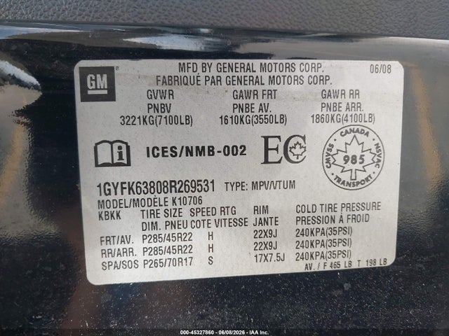 Продаж на аукціоні авто 2008 Cadillac Escalade Standard, vin: 1GYFK63808R269531, номер лоту: 45327860