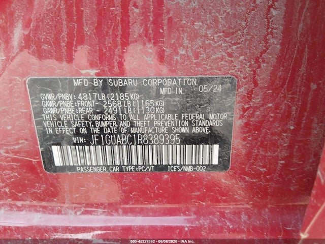 Aukcja sprzedaży 2024 Subaru Impreza Base 5-door, vin: JF1GUABC1R8389395, numer aukcji: 45327862