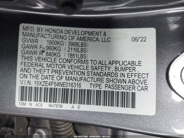 Honda INSIGHT EX 2022 19XZE4F54NE016316 Image 9