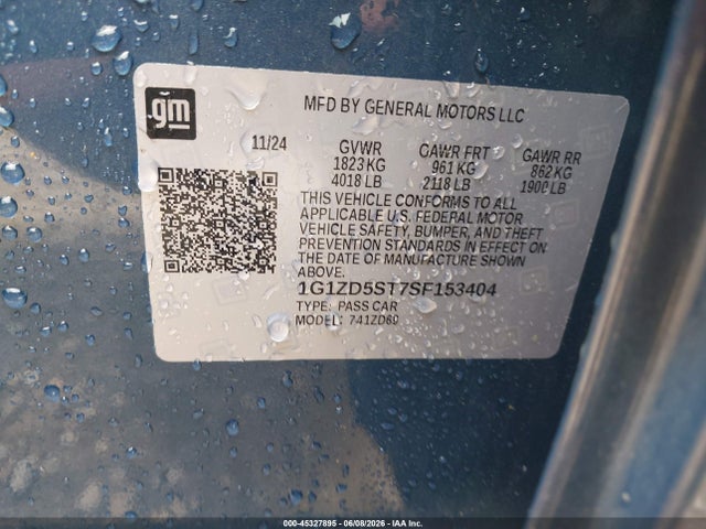 Продажа на аукционе авто 2025 Chevrolet Malibu Fwd 1lt, vin: 1G1ZD5ST7SF153404, номер лота: 45327895