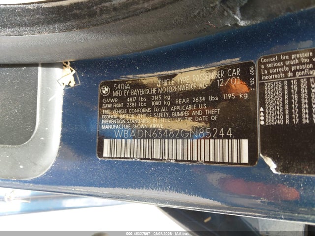 45327897 :رقم المزاد ، WBADN63482GN85244 vin ، 2002 Bmw 540ia مزاد بيع
