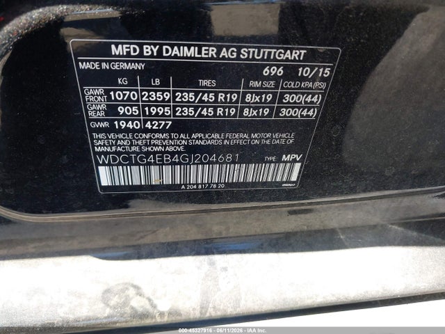 WDCTG4EB4GJ204681 Mercedes-Benz GLA 250