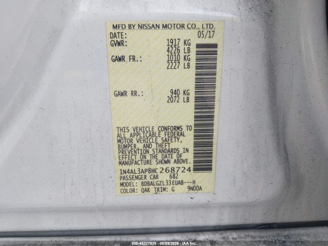 Nissan Altima 2.5 S 2017 1N4AL3AP8HC268724 Image 9
