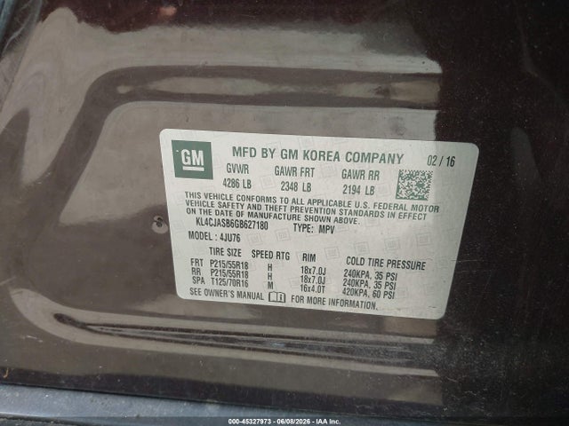 Aukcja sprzedaży 2016 Buick Encore, vin: KL4CJASB6GB627180, numer aukcji: 45327973