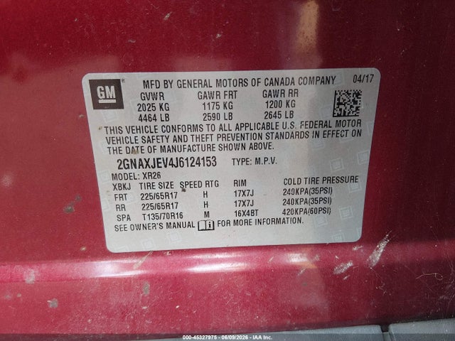 2GNAXJEV4J6124153 Chevrolet EQUINOX LT