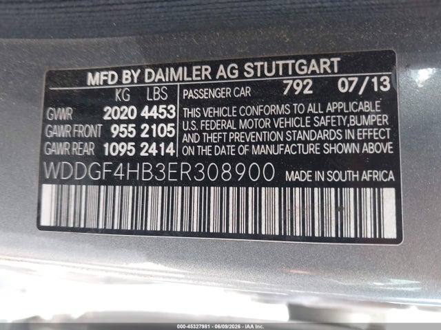 45327981 :رقم المزاد ، WDDGF4HB3ER308900 vin ، 2014 Mercedes-benz C 250 Sport مزاد بيع