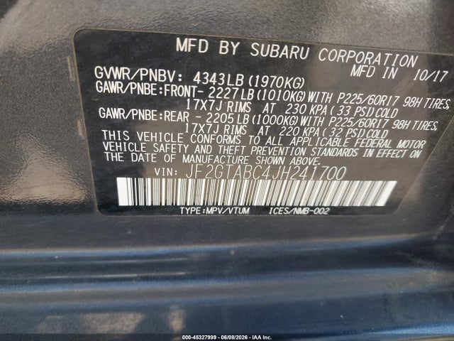 Subaru Crosstrek 2.0i Premium 2018 JF2GTABC4JH241700 Image 9